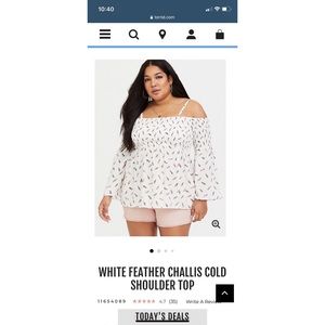 White feather challis cold shoulder top